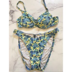 women's S bikini bottoms V padded bra swim suit 2 piece cotton high rise 90’s fl